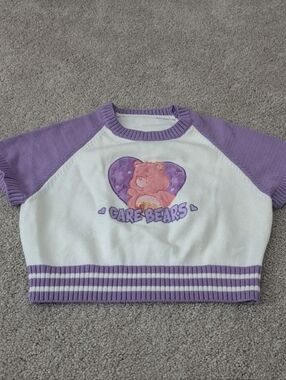 Romwe Care Bears Cropped White Purple Love A Lot Bear Sweater Shirt Medium